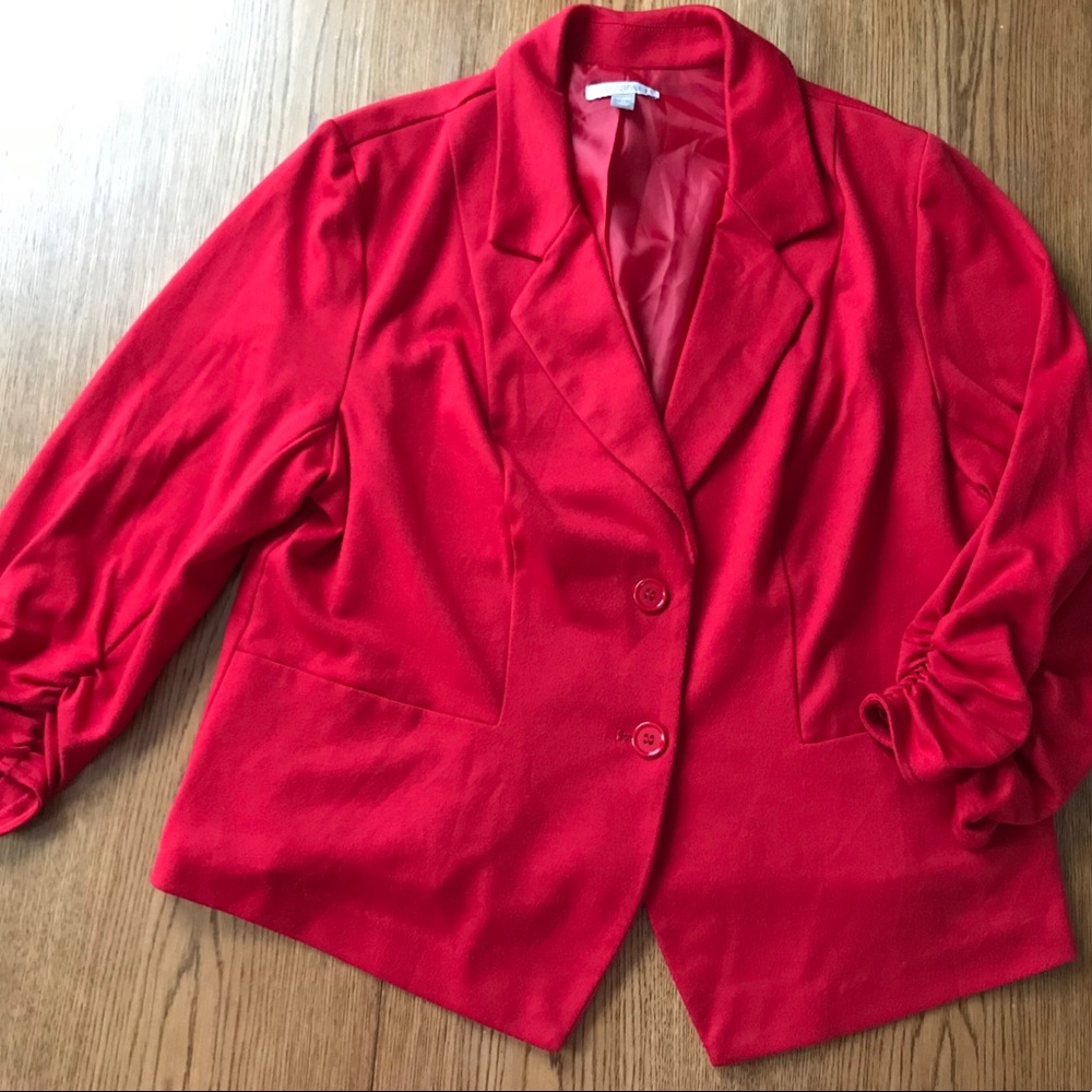 Roz & Ali 3/4 sleeve red blazer 1X